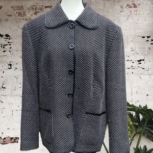 GERRY WEBER- BLACK & WHITE WOVEN PETER PAN COLLAR LINED JACKET/BLAZER.SIZE 14